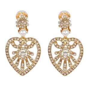 oscar de la renta crystal pearl heart drop clip earrings